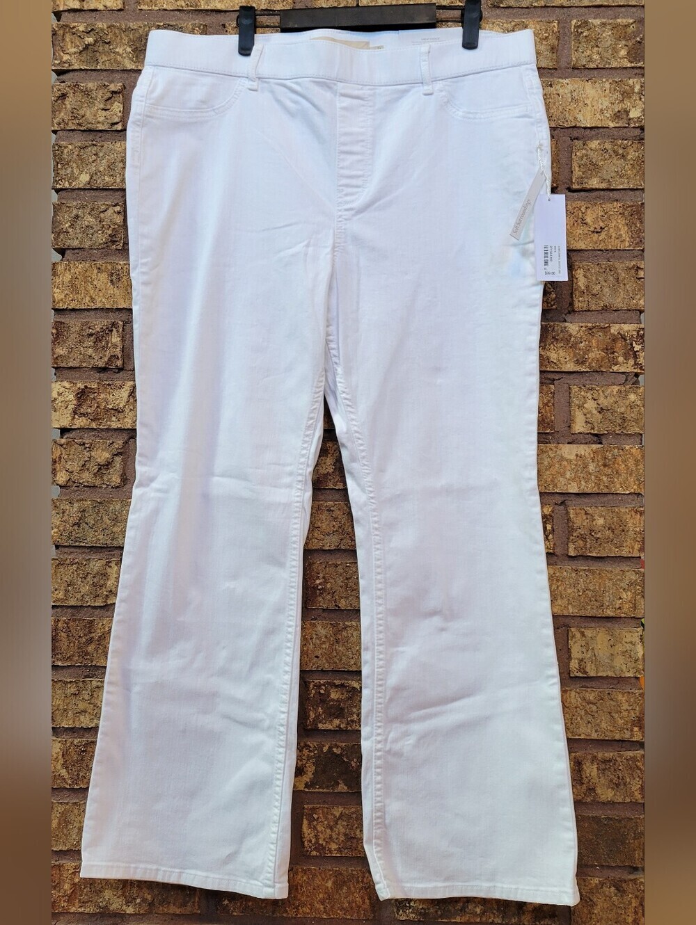 Soft Surroundings White Pull On Bootcut Pants Cotton Stretch Size XL 18